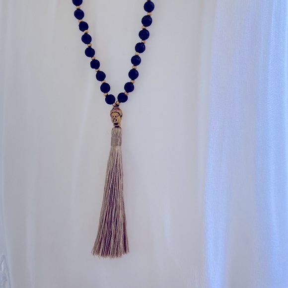 Boho Buddha Black Gold Beaded Tassel Necklace Long - Picture 7 of 8